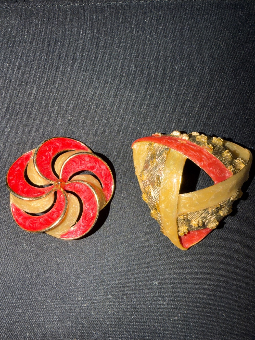 Lisner Gold and Pink Vintage Enamel Brooches - signed